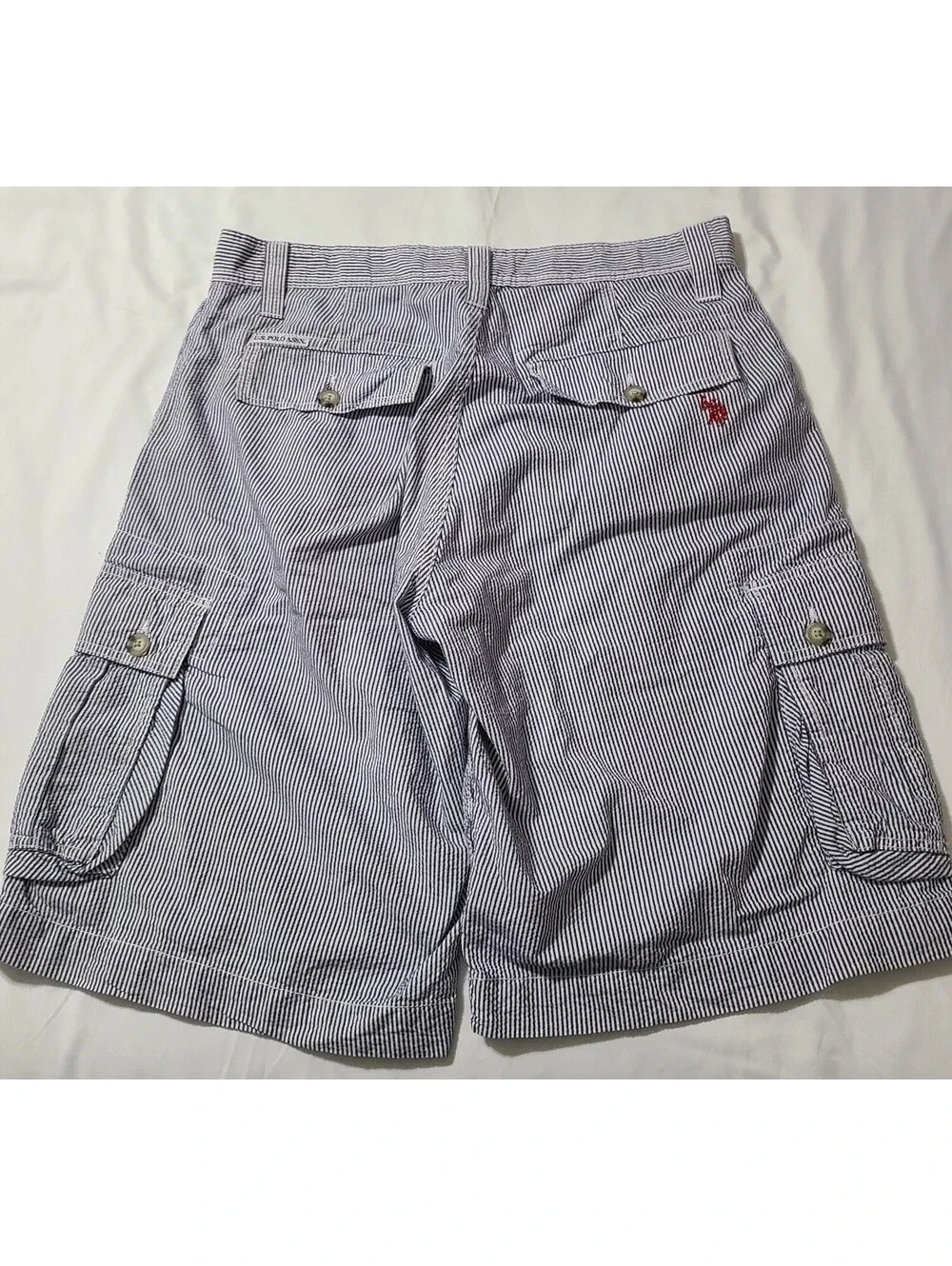 Seersucker Bermuda Shorts Mens Sz 34 Large Blue White Striped Summer Coastal EUC